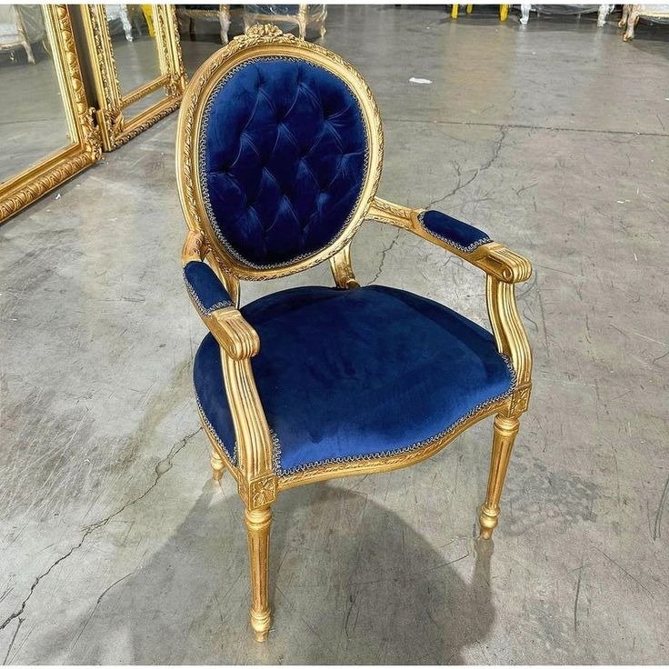 Royal Blue Velvet Medallion Armchair