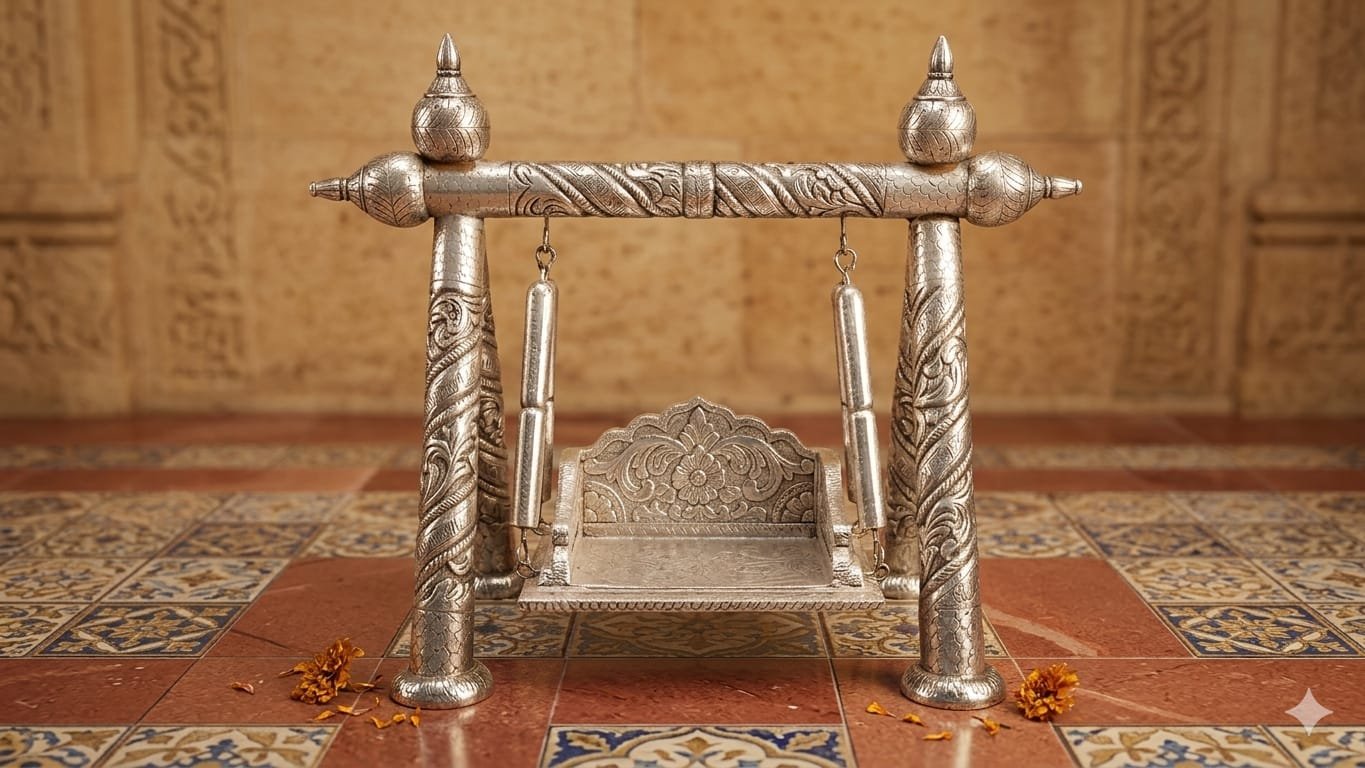Silver Plated Mini Temple Jhula