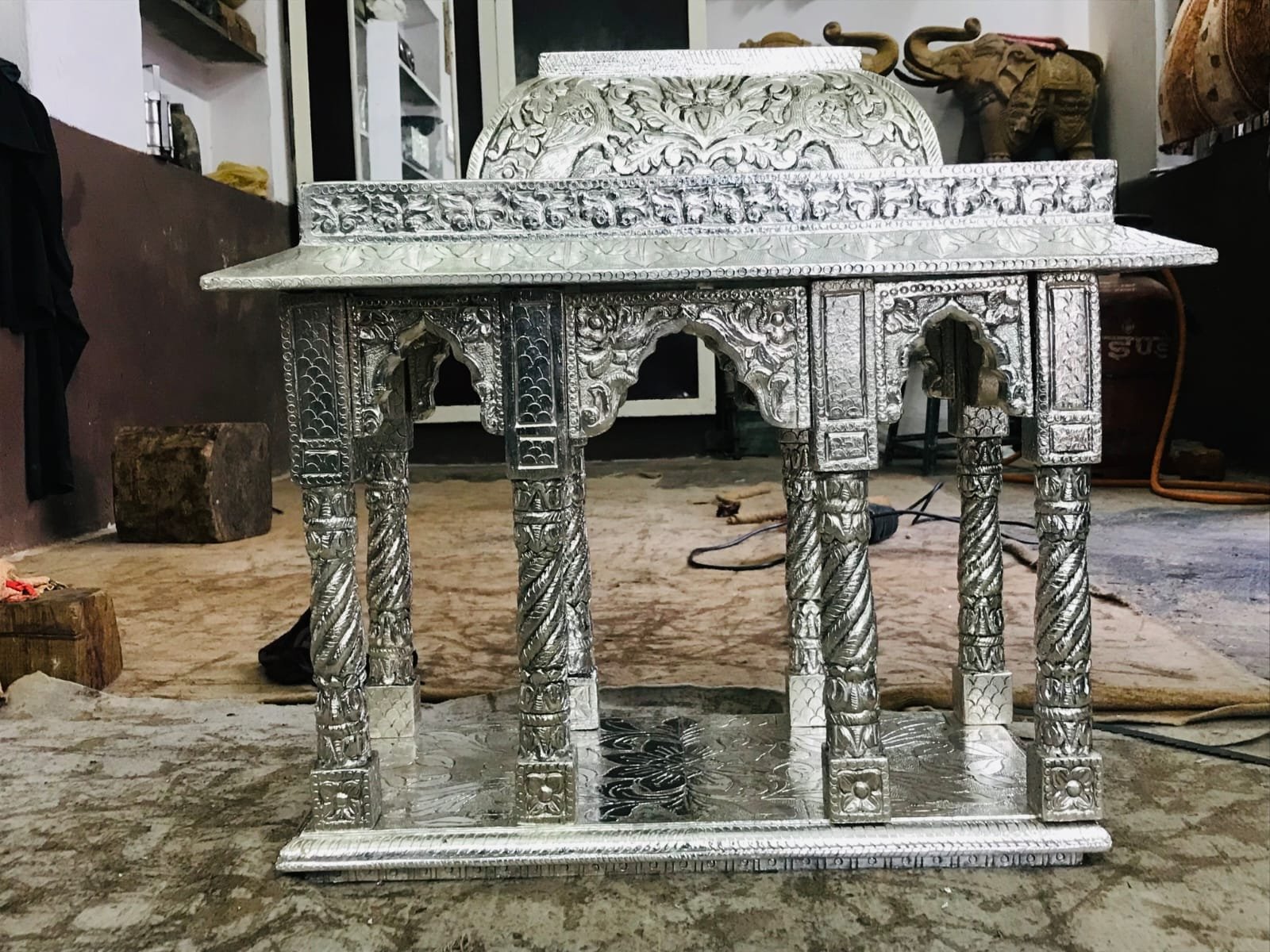 Silver Plated Temple Mandap Chowki