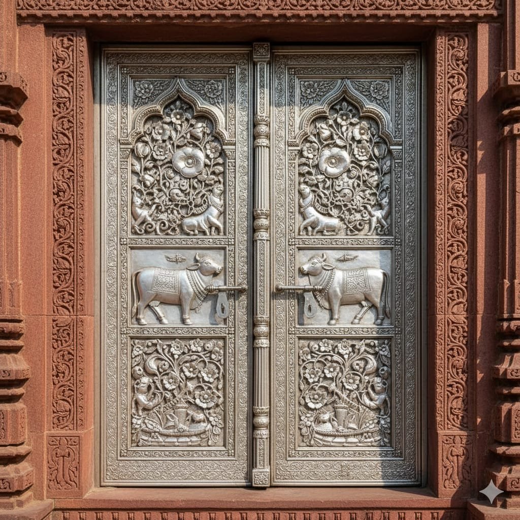 Silver Plated Temple Doors with Nandi Handles