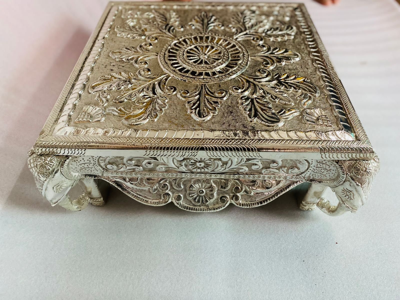 Silver Plated Elephant Leg Puja Bajot