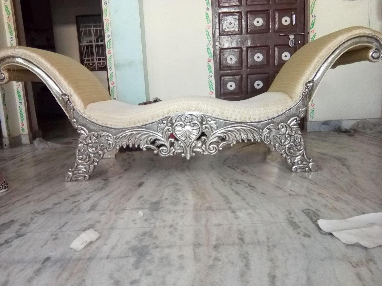 Silver Carved Double-Ended Chaise Lounge
