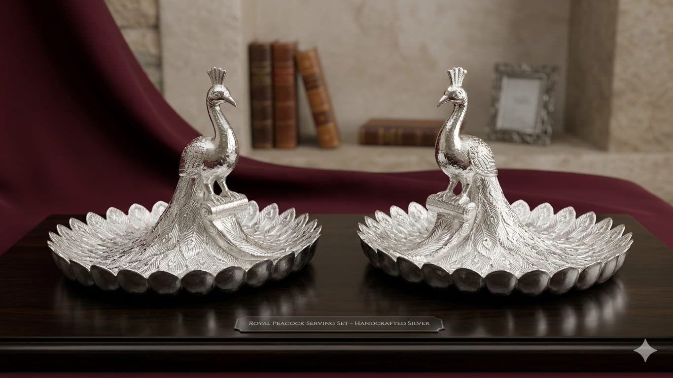Silver Plated Peacock Serving Bowl Pair