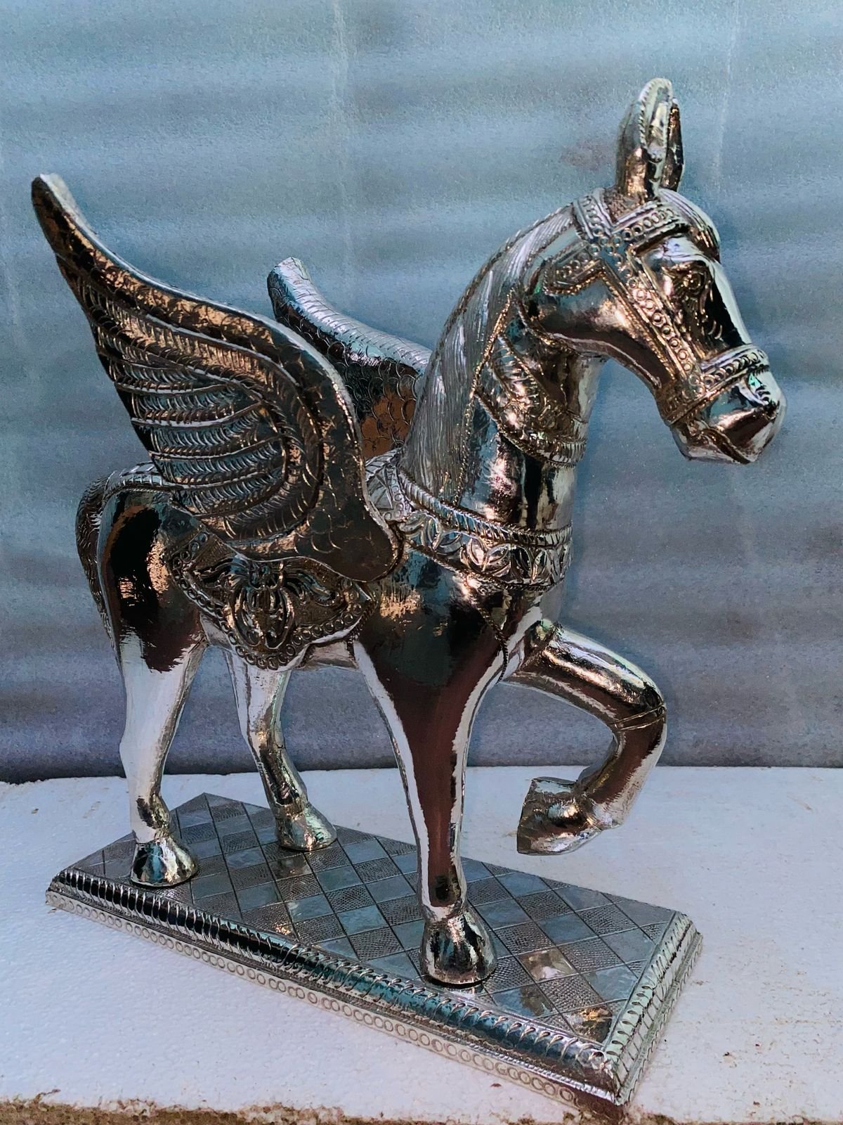 Silver Plated Winged Horse Sculpture