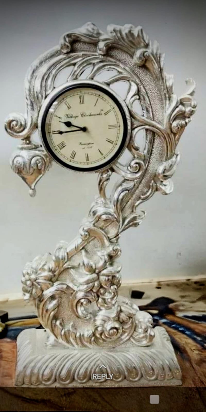 Silver-Plated Scroll Table Clock