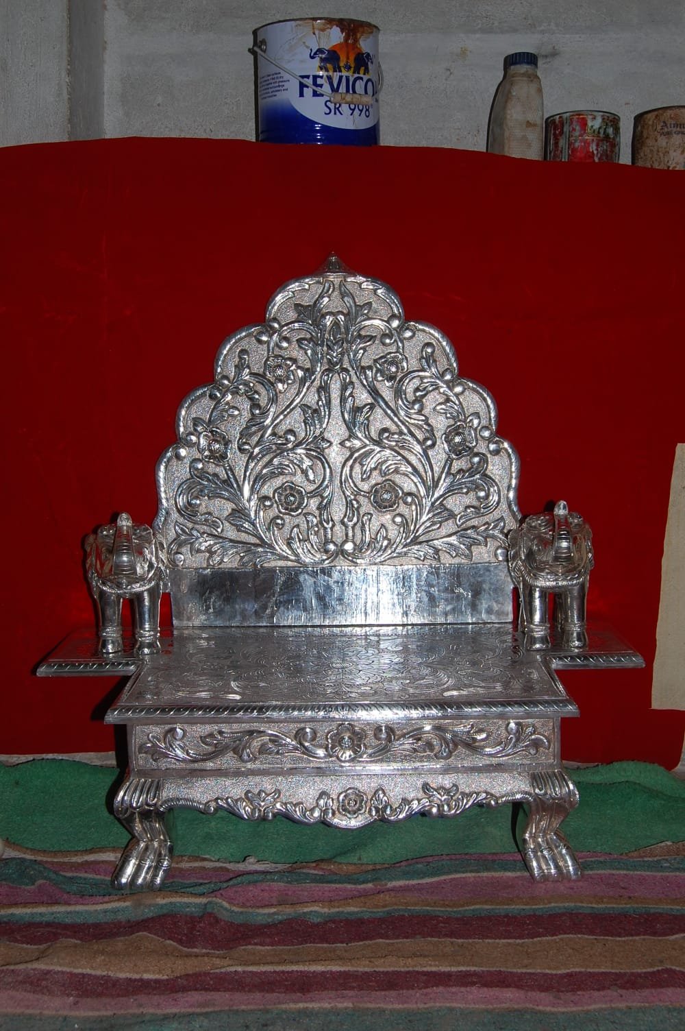 Silver Plated Singhasan with Elephant Armrests